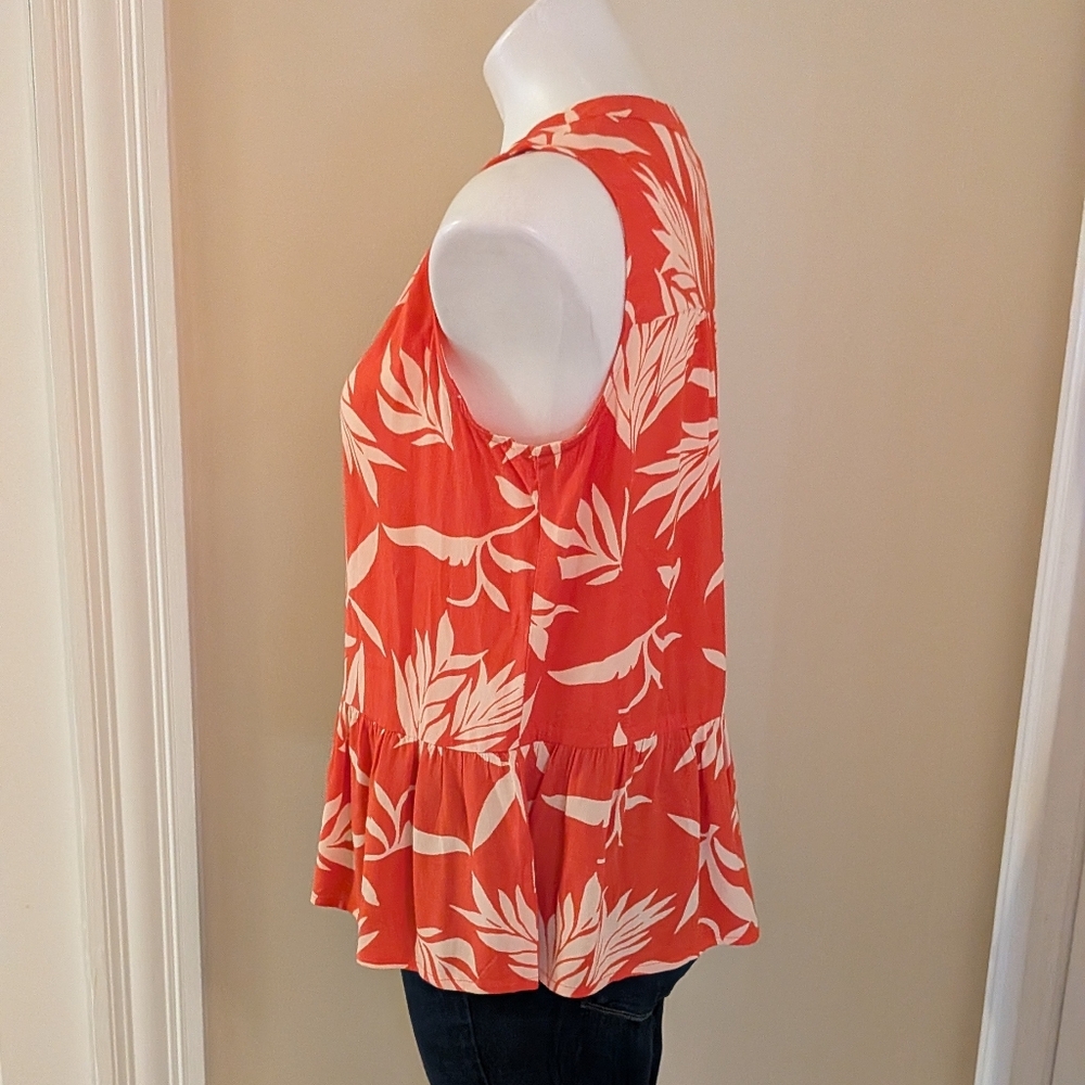 LOFT bright orange tank top with cream palm print size S - Picture 2 of 8
